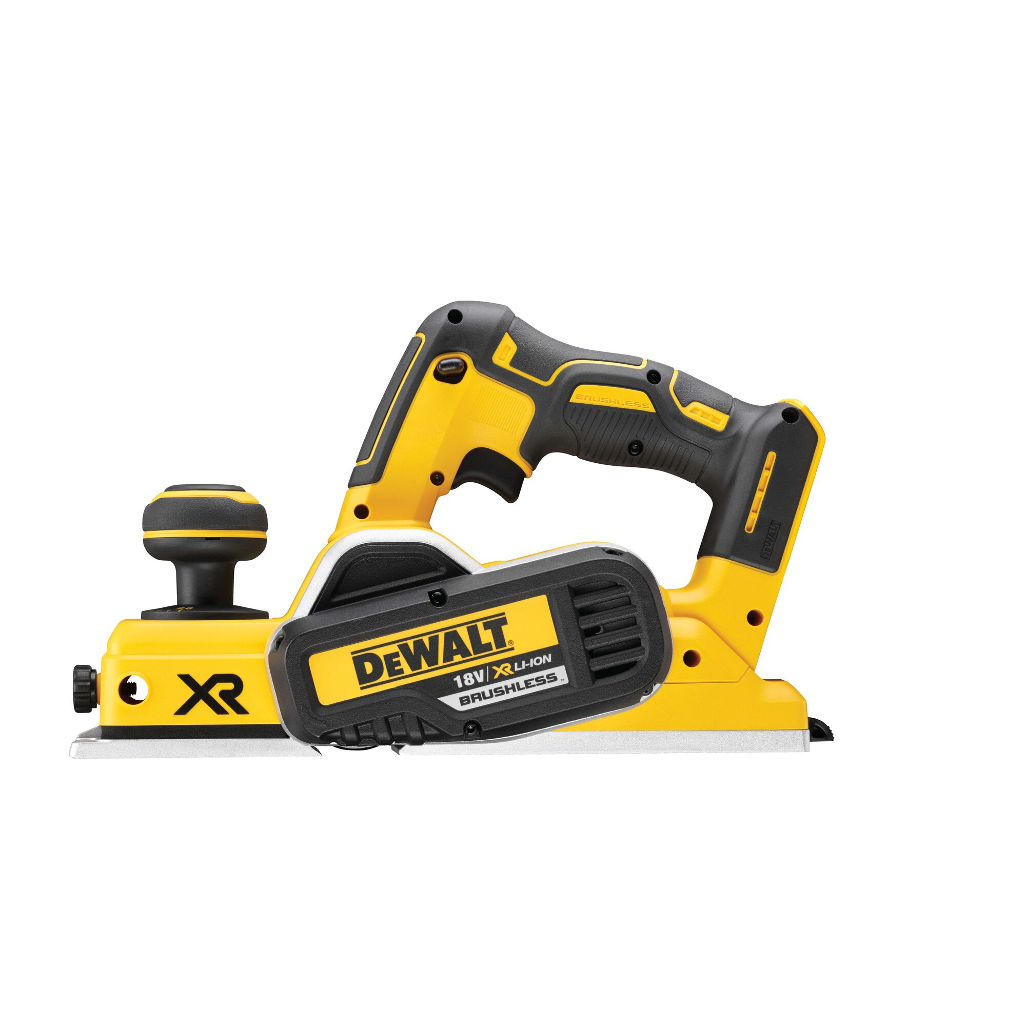 DEWALT DCP580N cordless planer with yellow and black design, suitable for woodworking and construction tasks.