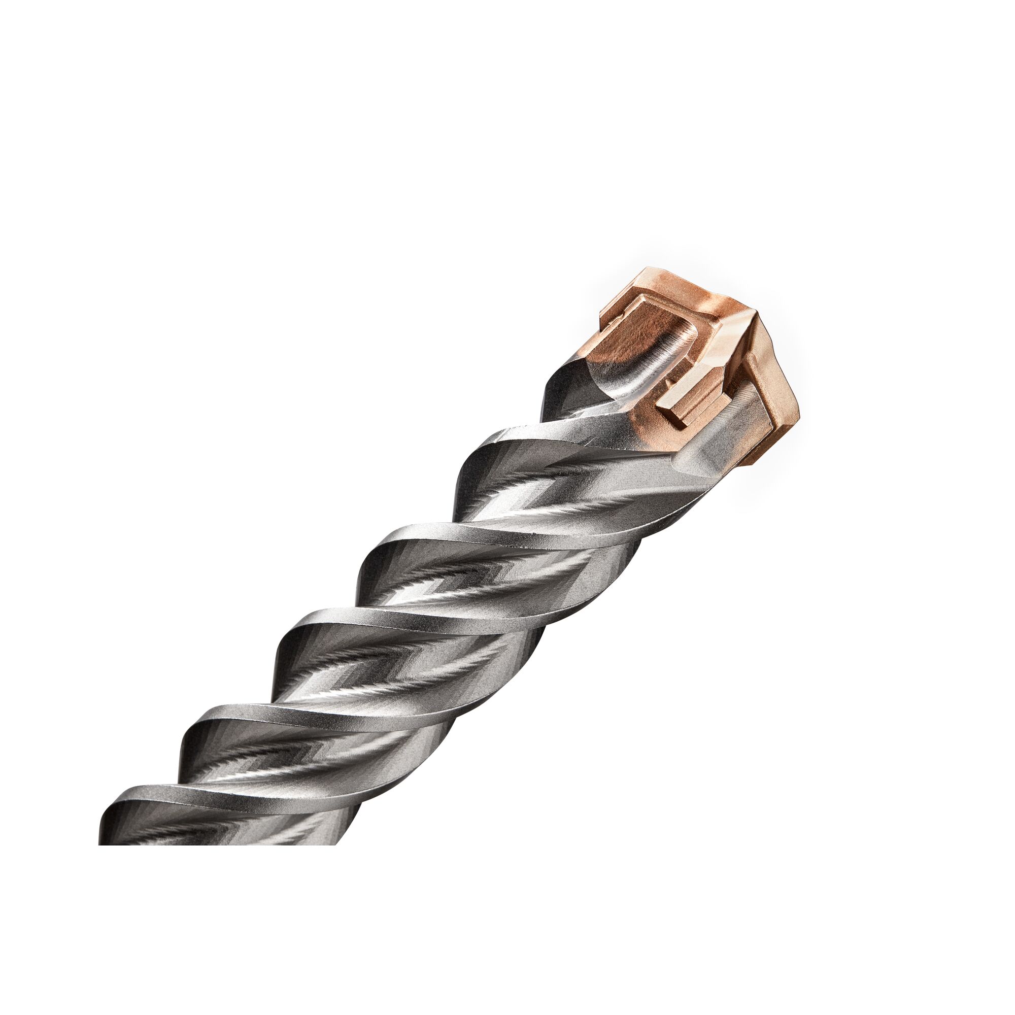 Close-up view of a DEWALT DT60845 masonry drill bit featuring a twisted metal shaft and a carbide tip.