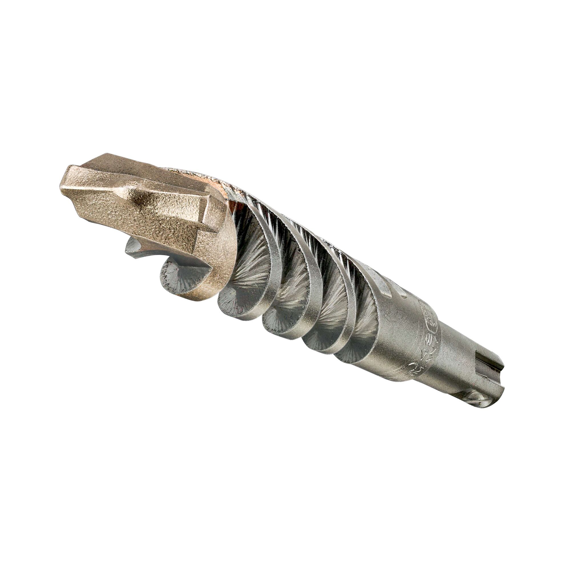 Close-up image of a DEWALT DT9540 masonry drill bit with a spiral flute and carbide tip, designed for rotary hammer drills.