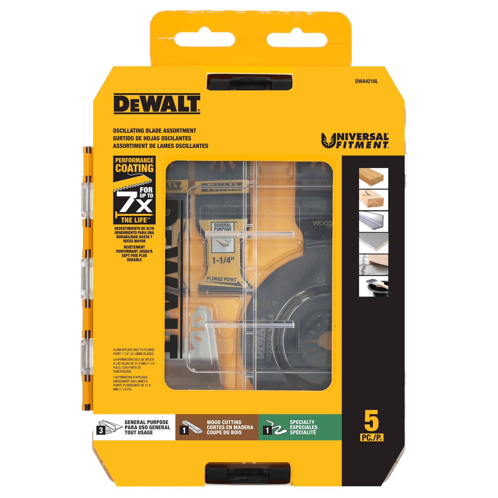 profile of Oscillating 5 piece Blade Set in packaging.