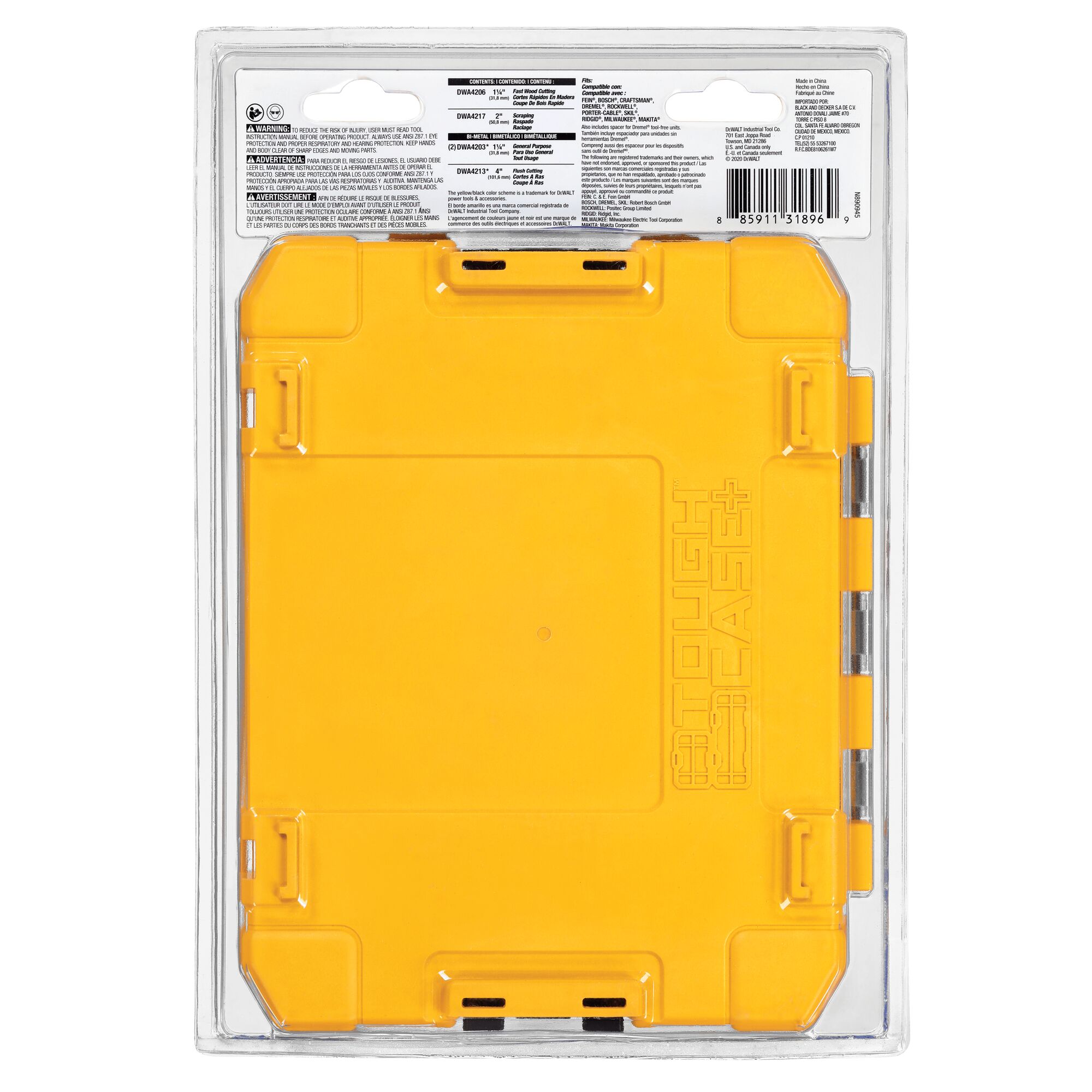 backside of Oscillating 5 piece Blade Set in packaging.